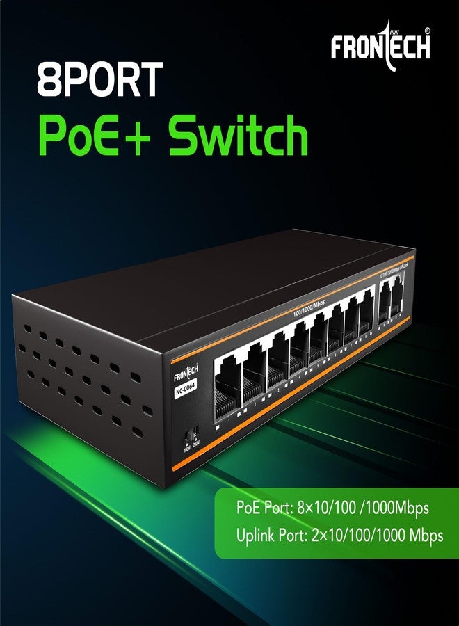 Frontech 8-Port Gigabit PoE Switch | 8-Port-10/100/1000Mbps | 2 Gigabit Uplink Ports | 20Gbps Bandwidth | 130W PoE Budget | Plug & Play Setup| 2Year Warranty (NC-0064) - Image 2